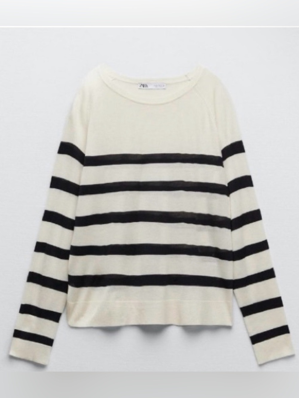 Zara Cream Sweater with Black Horizontal Stripes